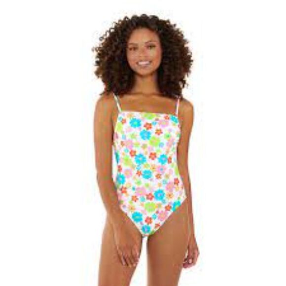 Junior's Ninety-Nine Daisy Light Floral Shirred One-Piece Swimsuit Size: XL NWT - Picture 1 of 14